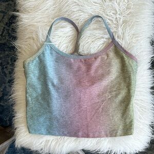 Beyond yoga, spacedye slim razorback, crop tank sports bra size Med multi color